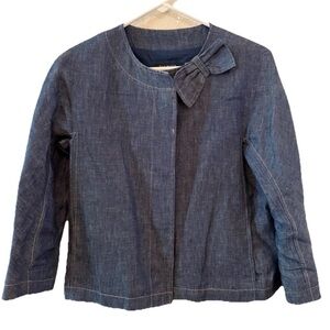 Talbots Petites Jacket Blue Button Bow Accent Short Lined Size 4P